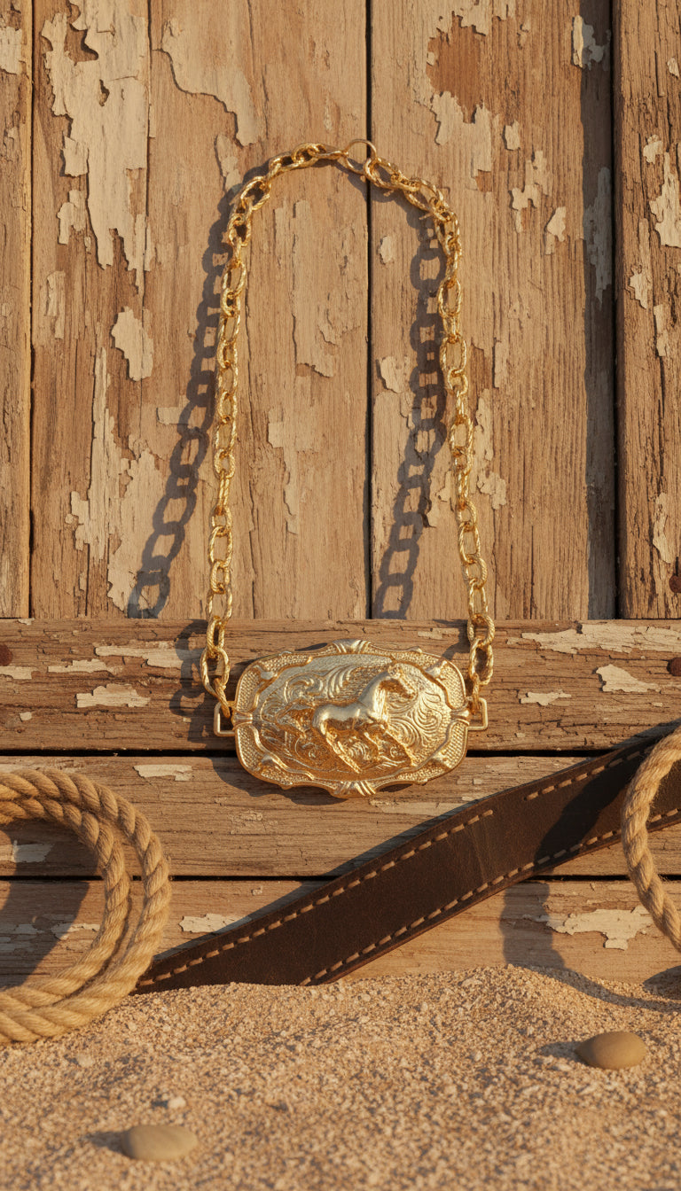 Horse Buckle Necklace and Belt Set