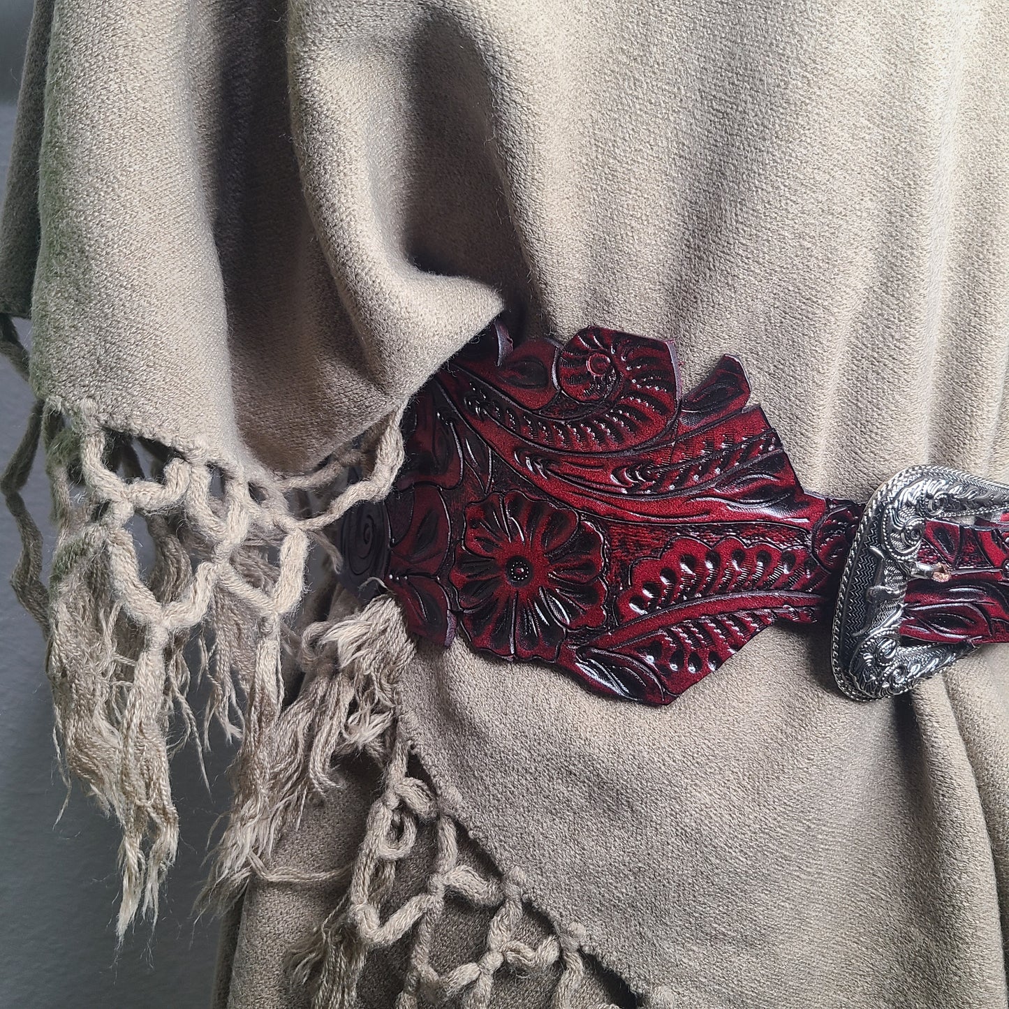 Hand Tooled Floral Wide Belt