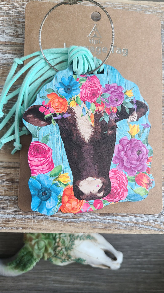 Cow Floral Luggage Tag