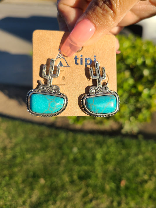 Blue Cactus Earring