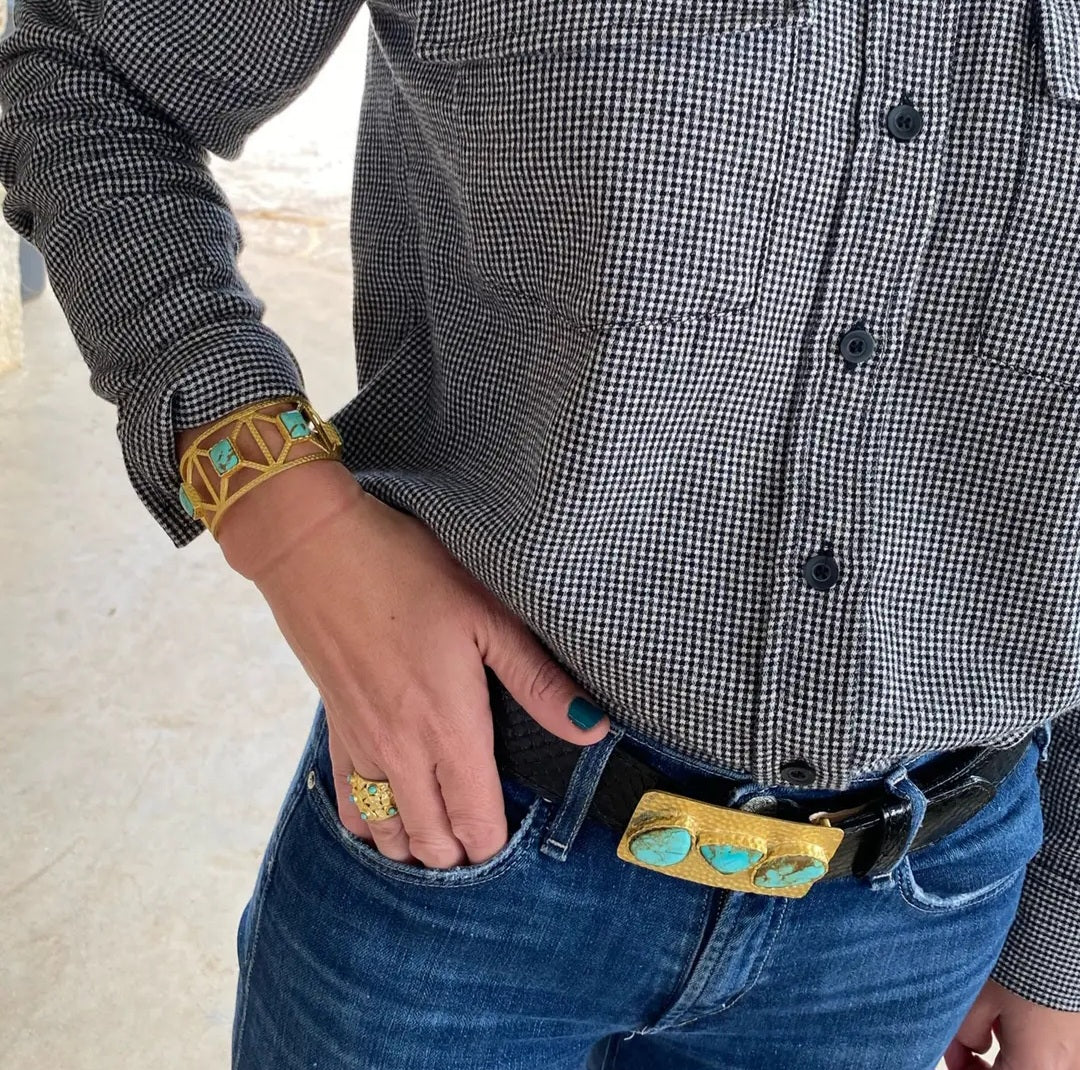 Turquoise & Hammered Gold Buckle