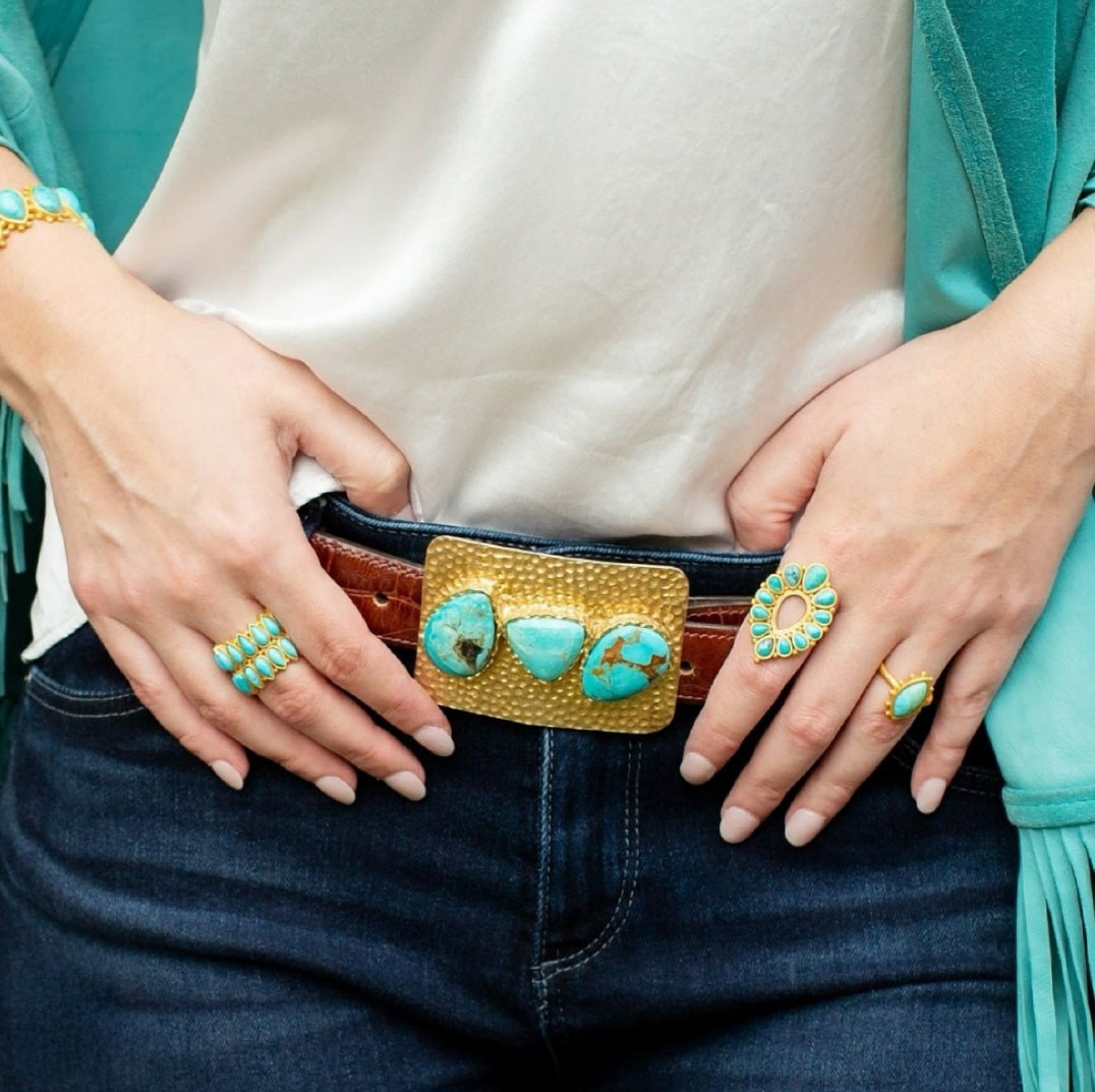 Turquoise & Hammered Gold Buckle
