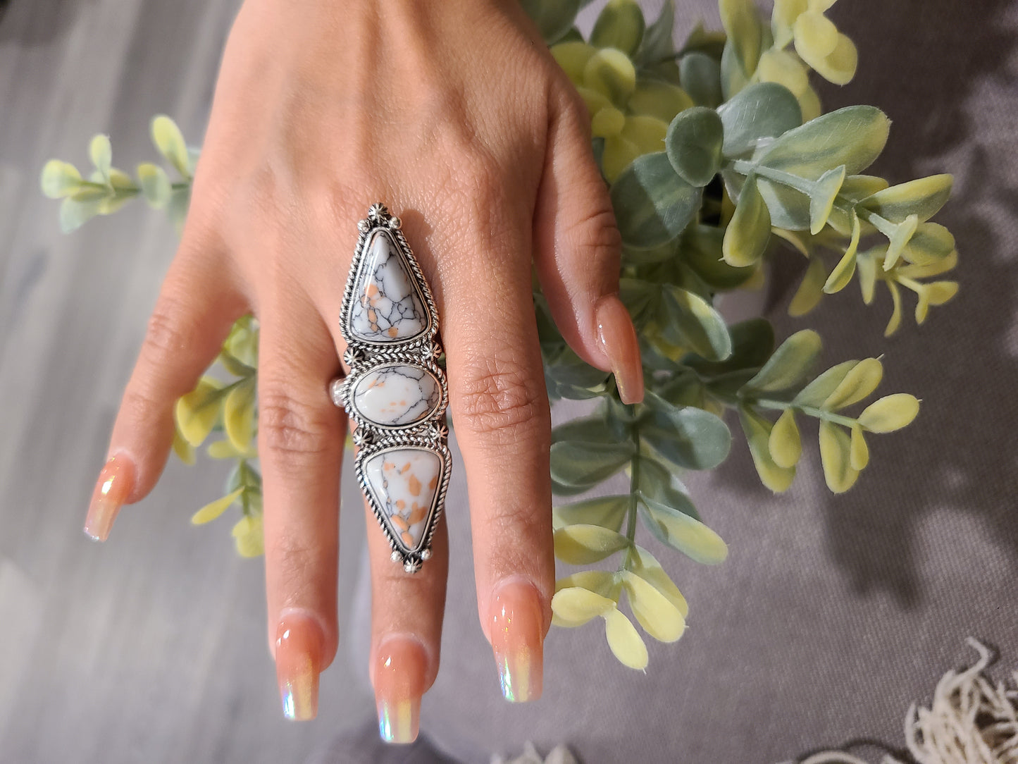 Long Horn White Ring