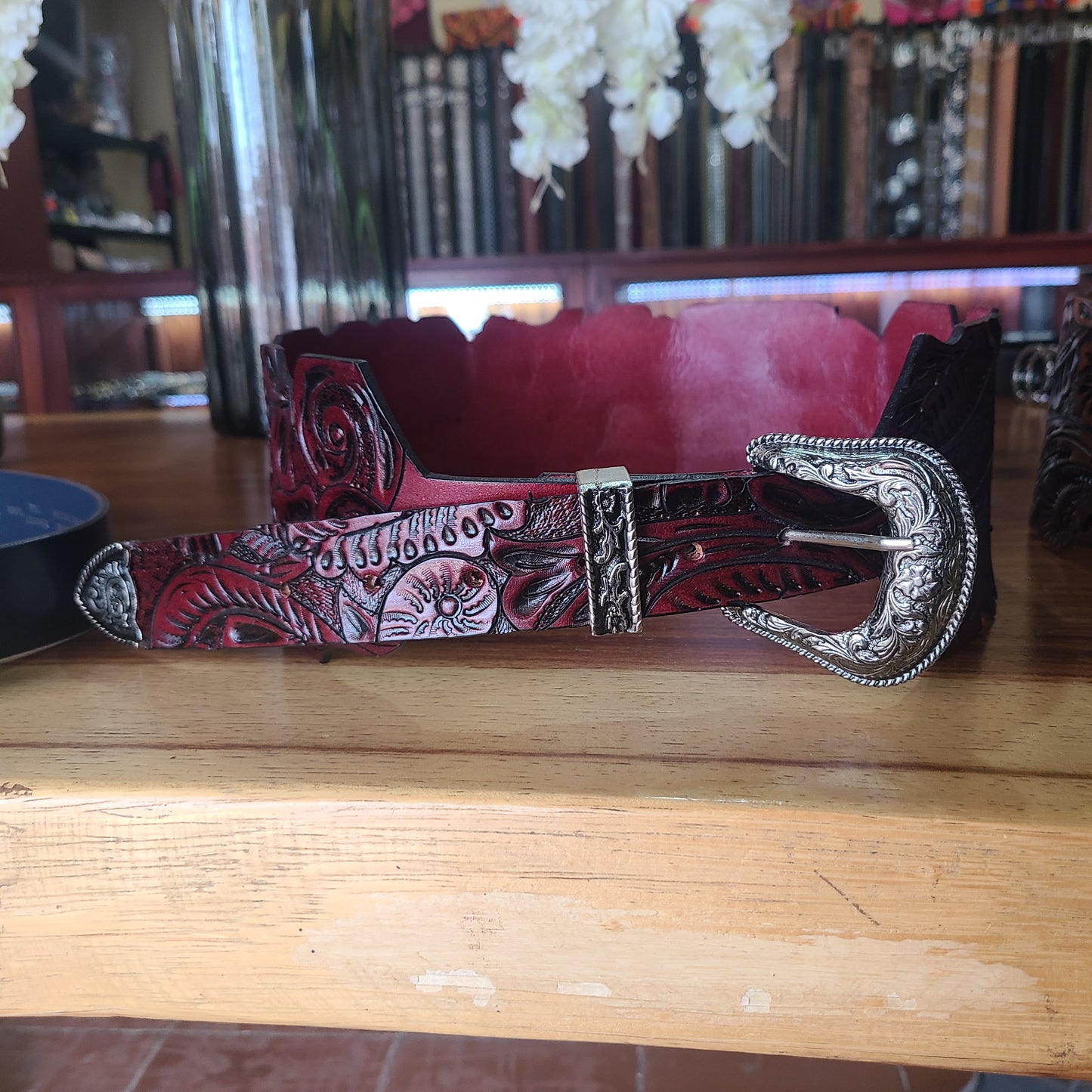 Hand Tooled Floral Wide Belt