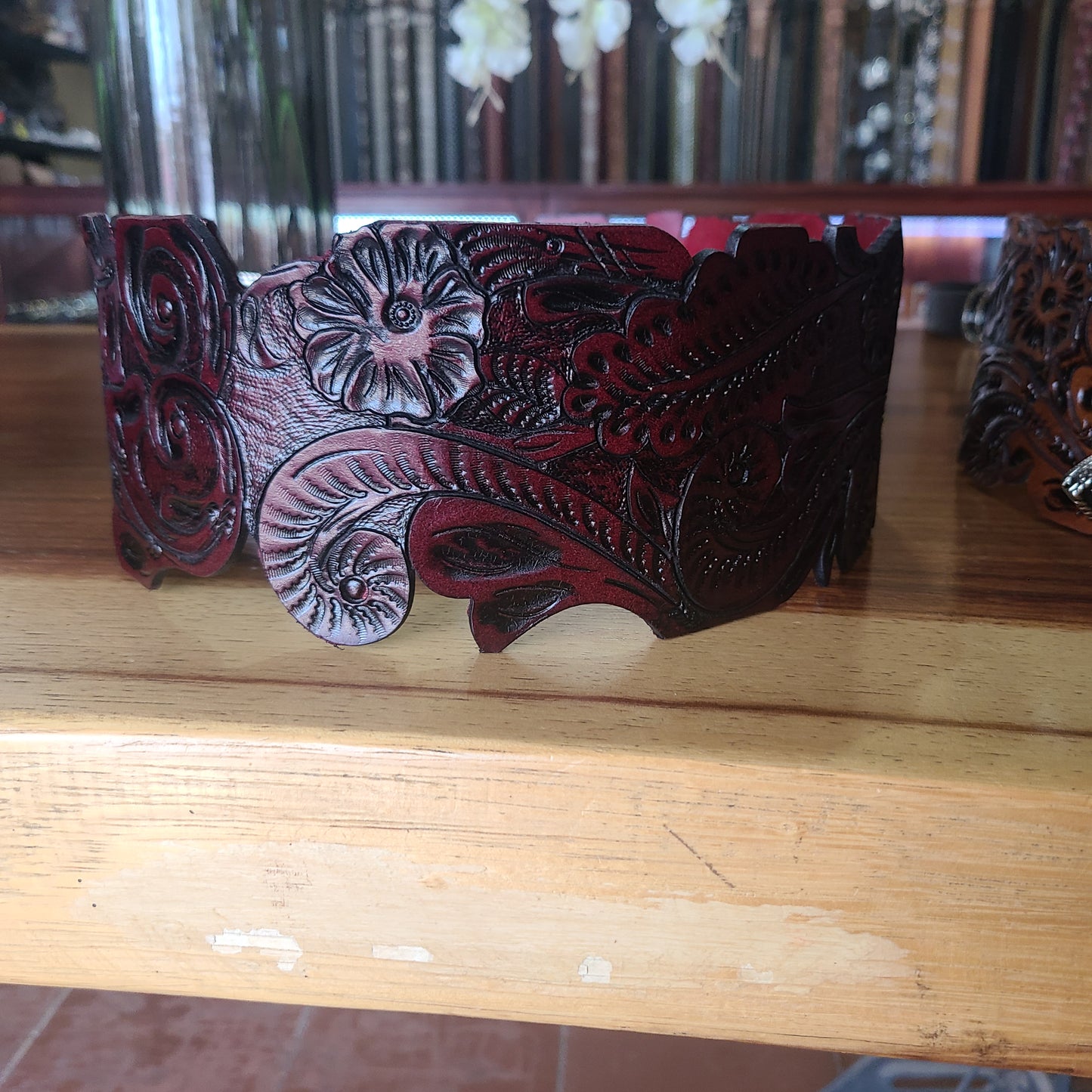Hand Tooled Floral Wide Belt