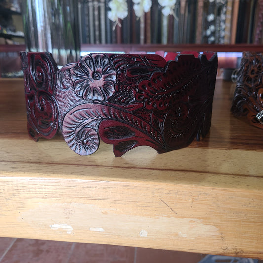 Hand Tooled Floral Wide Belt