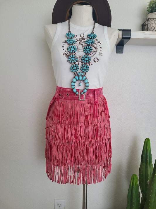 Hot Pink Fringe Western Skirt