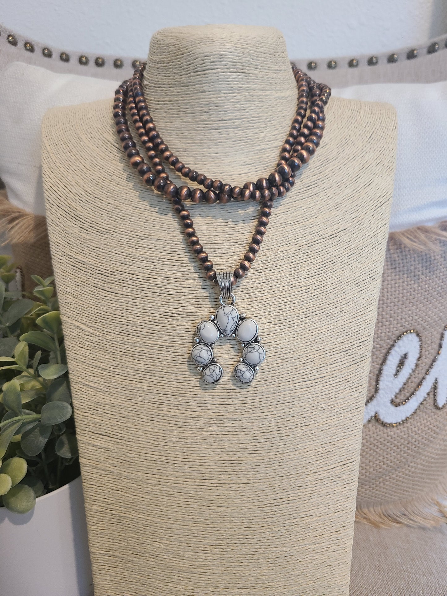 Bronze Bead Layered White Mini Squash Blossom