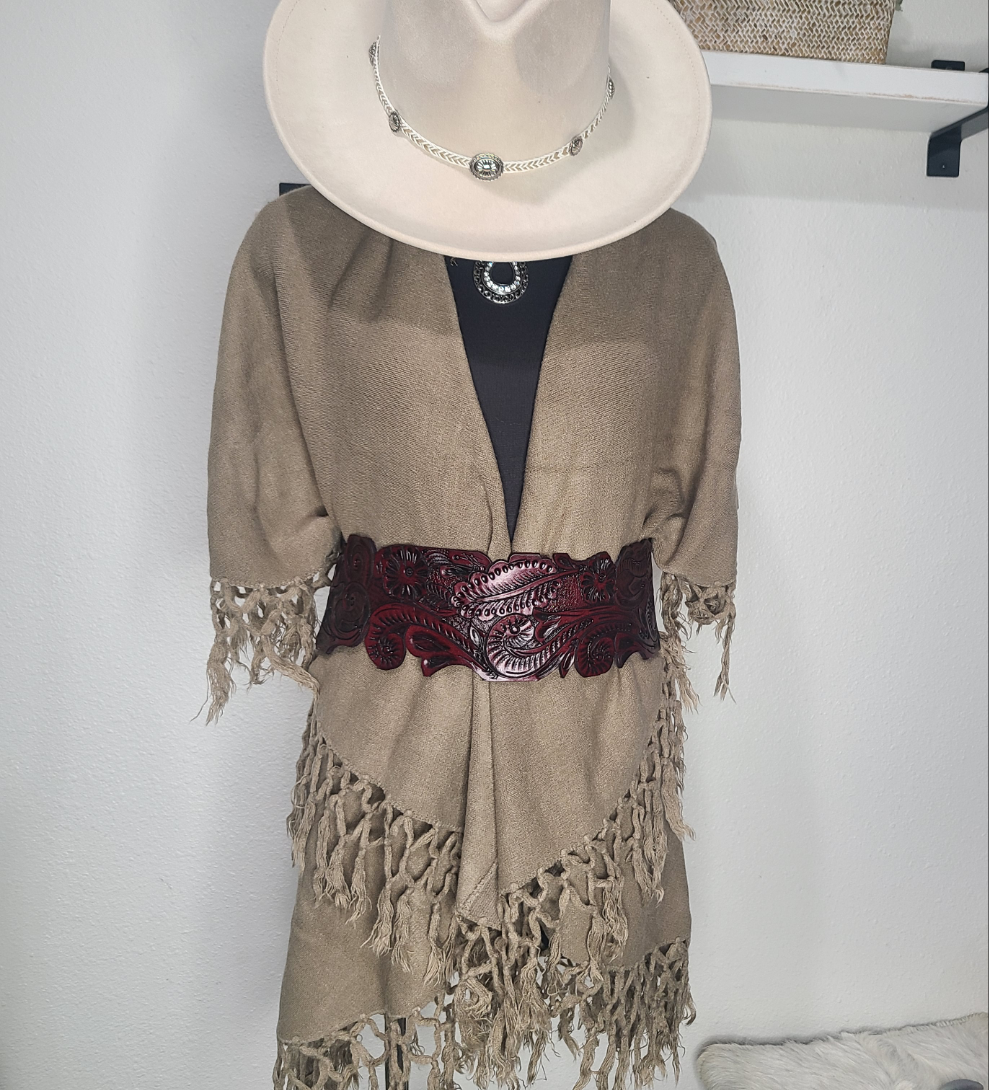 Hand Tooled Floral Wide Belt