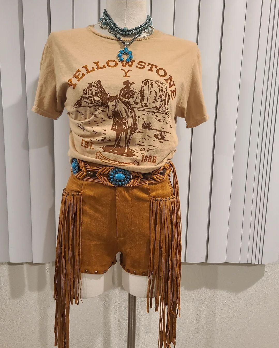 Wildlife 2 Fringe Camel Shorts