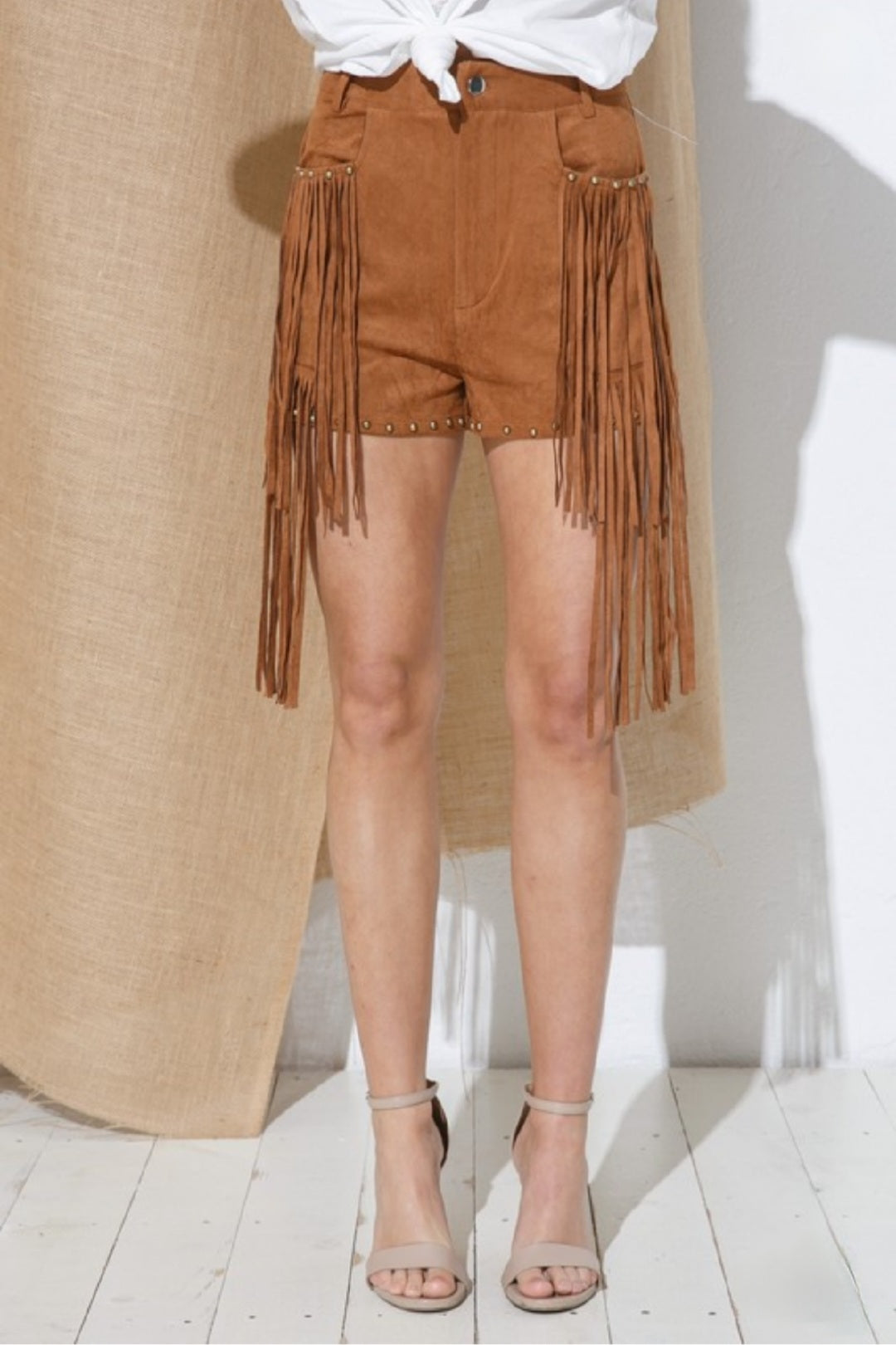 Wildlife 2 Fringe Camel Shorts