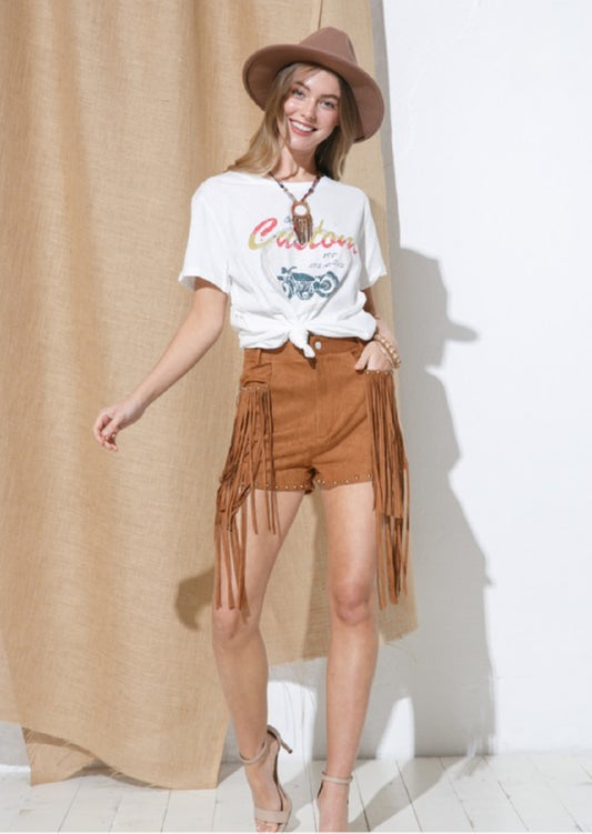 Wildlife 2 Fringe Camel Shorts