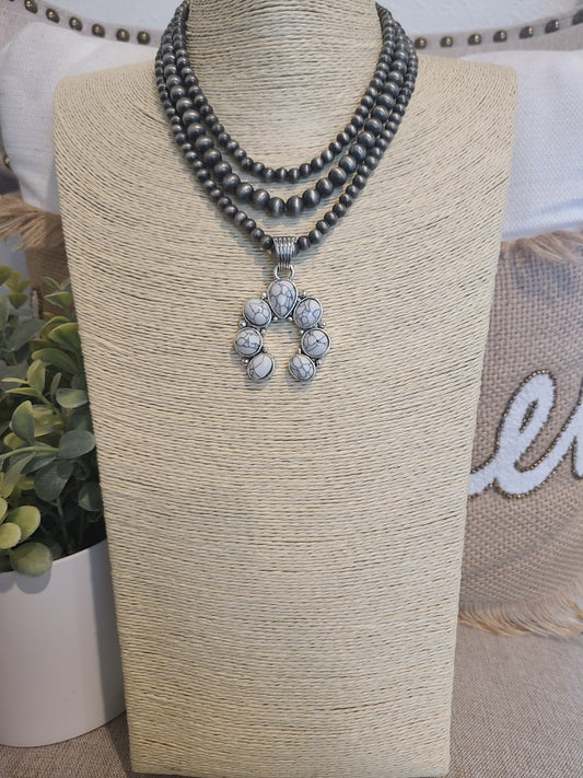 Gunmetal Mini White Squash Blossom Necklace